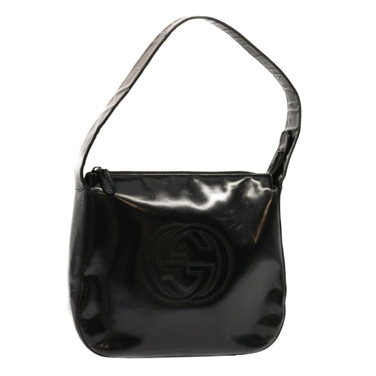 GUCCI Interlocking Shoulder Bag Patent leather Black Auth bs13216