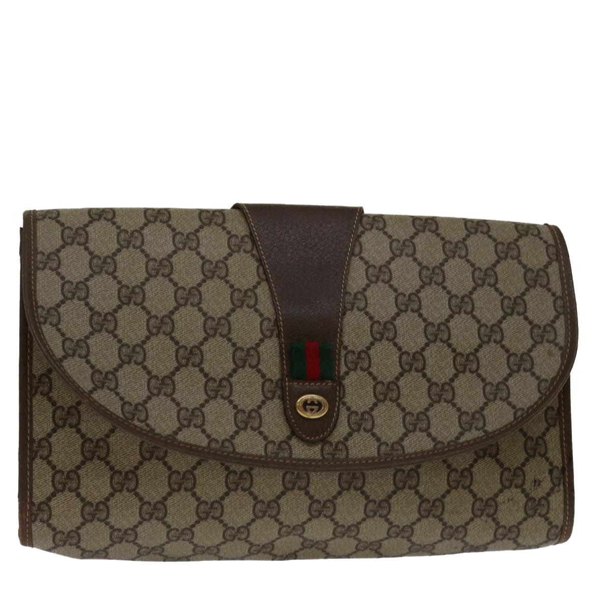 GUCCI GG Supreme Web Sherry Line Clutch Bag Beige Green 89 01 031 Auth bs13255