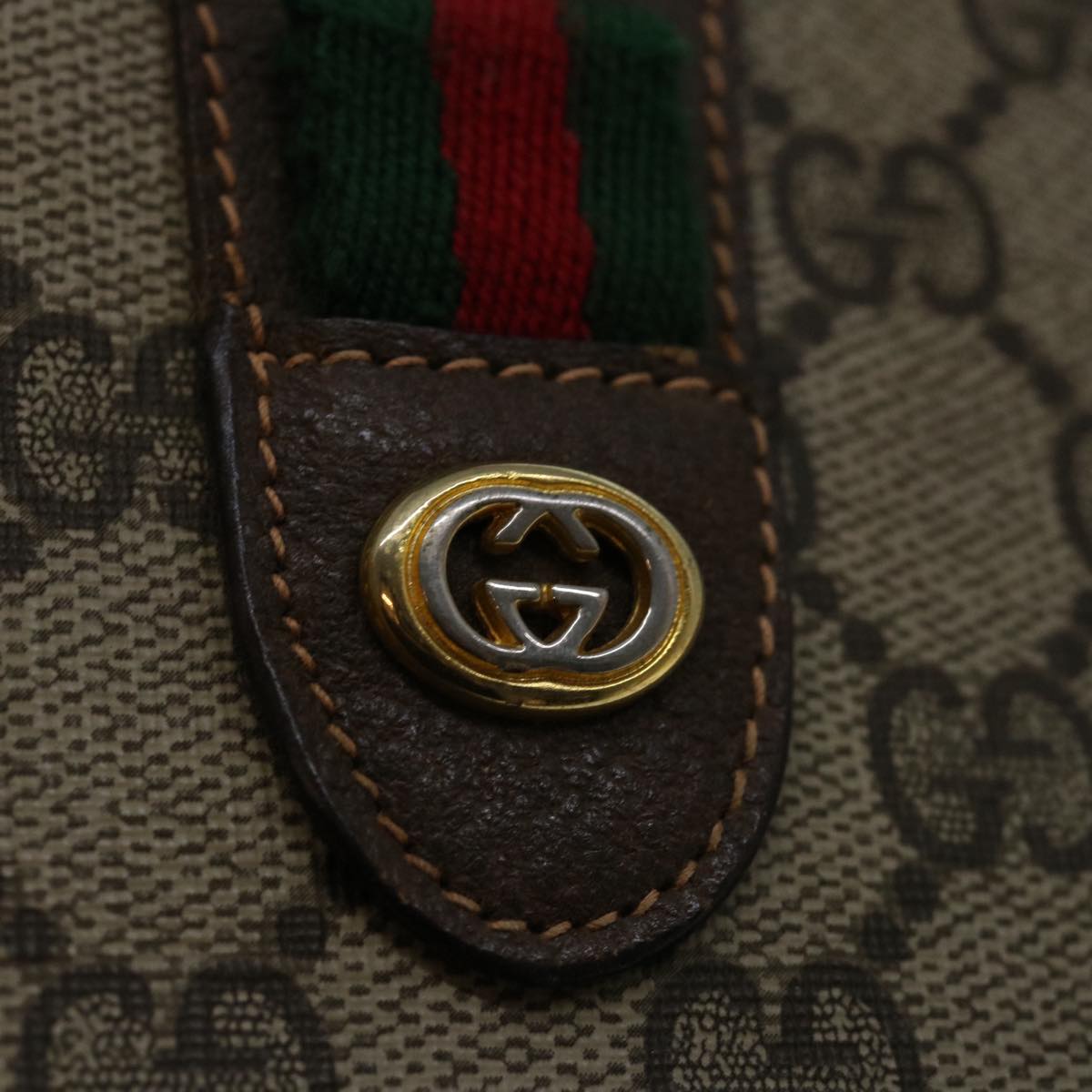 GUCCI GG Supreme Web Sherry Line Clutch Bag Beige Green 89 01 031 Auth bs13255