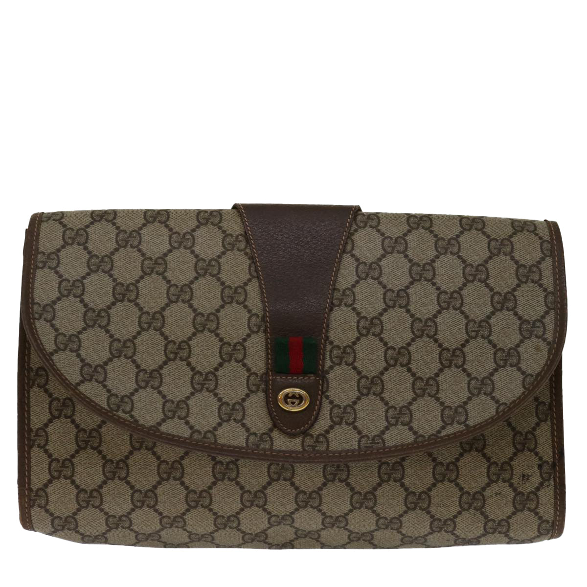 GUCCI GG Supreme Web Sherry Line Clutch Bag Beige Green 89 01 031 Auth bs13255