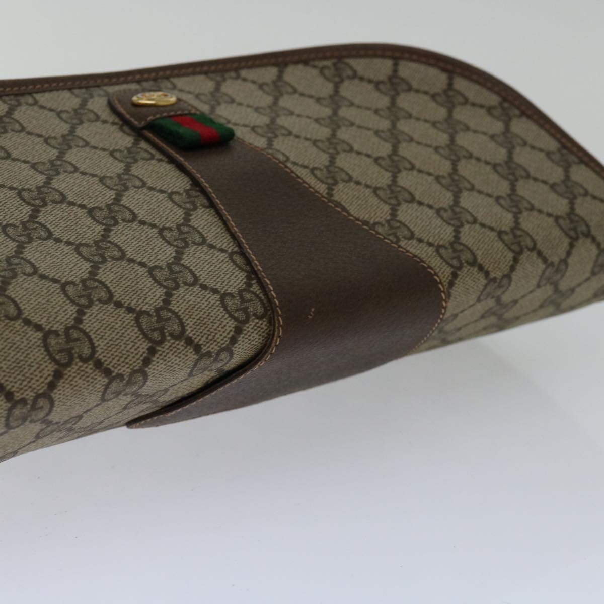 GUCCI GG Supreme Web Sherry Line Clutch Bag Beige Green 89 01 031 Auth bs13255