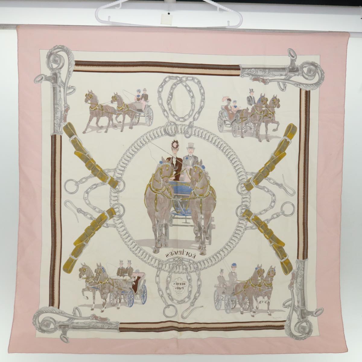 HERMES Carre 90 EQUiPAGES Scarf Silk Pink Auth bs13484