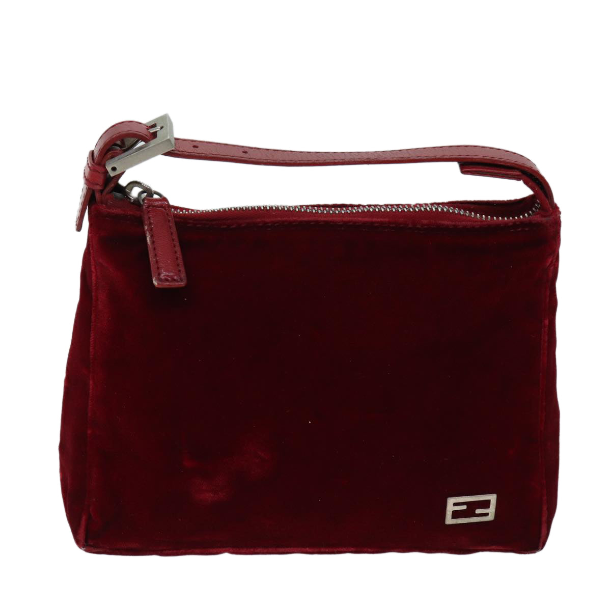 FENDI Hand Bag Velor Red Auth bs13552