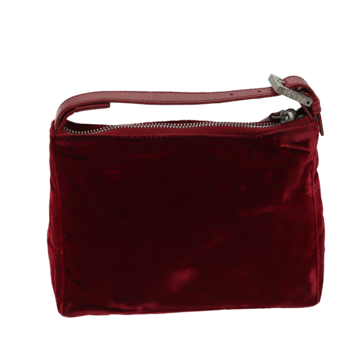 FENDI Hand Bag Velor Red Auth bs13552