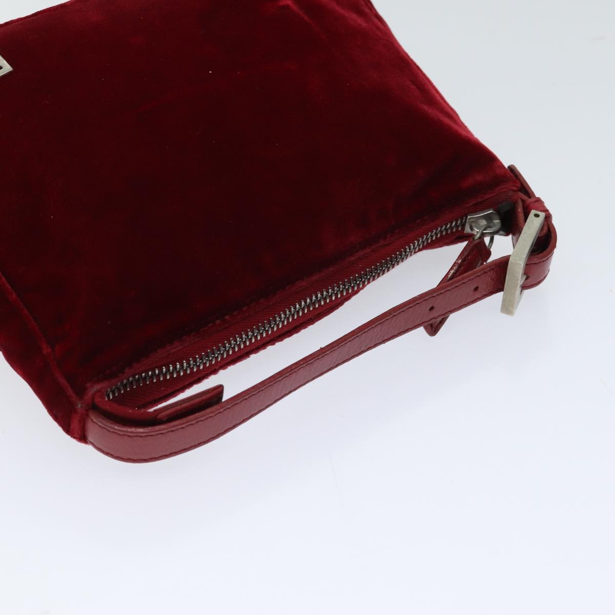 FENDI Hand Bag Velor Red Auth bs13552