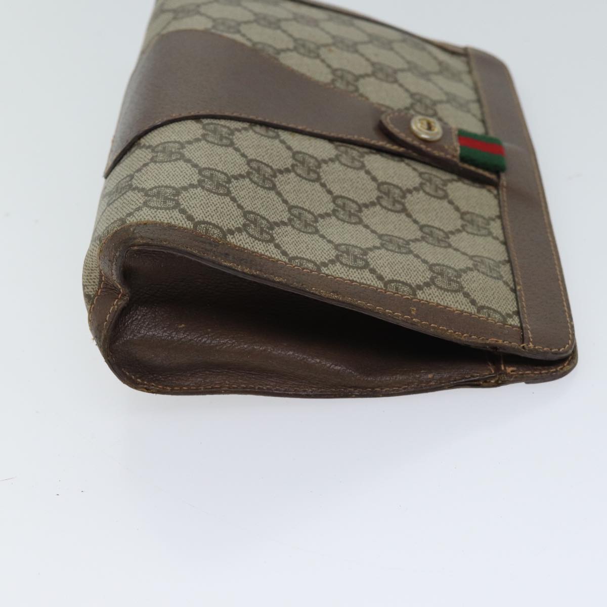 GUCCI GG Canvas Web Sherry Line Clutch Bag PVC Beige Green Red Auth bs13590