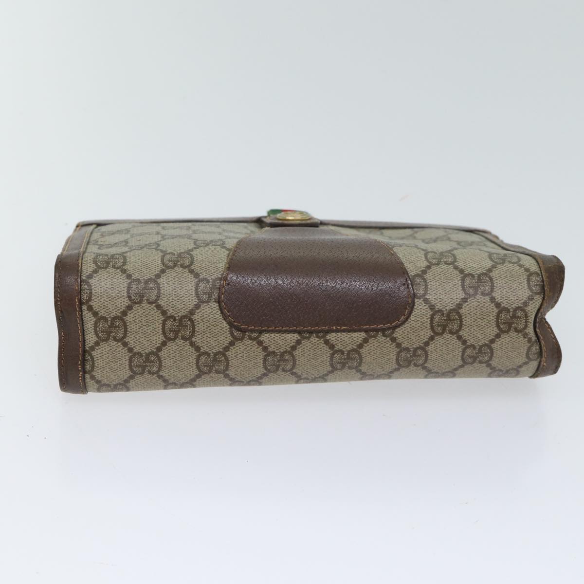 GUCCI GG Canvas Web Sherry Line Clutch Bag PVC Beige Green Red Auth bs13590