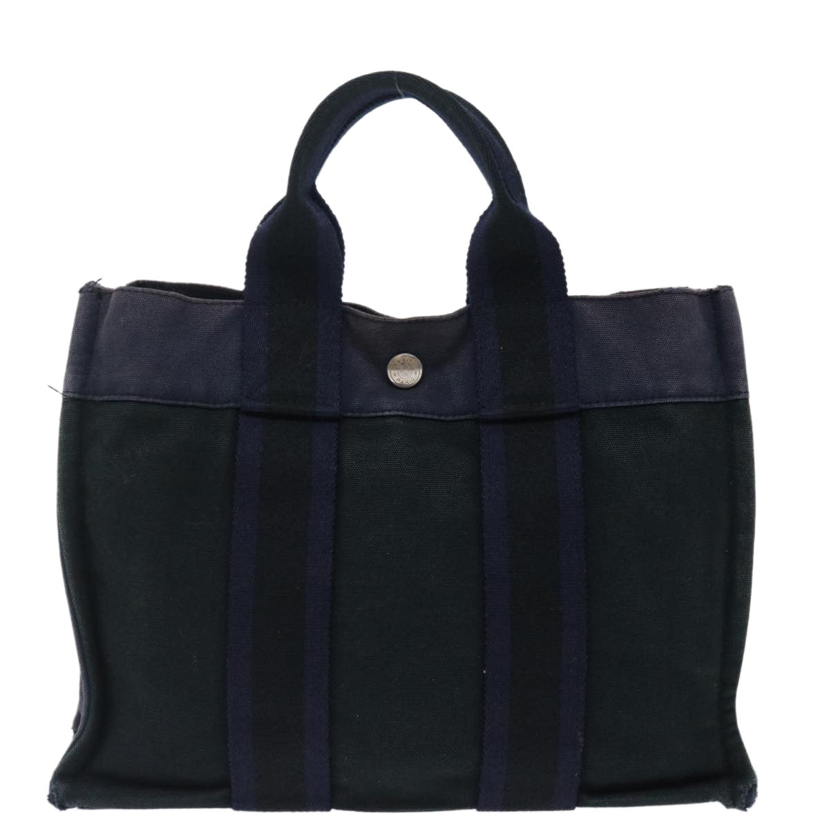 HERMES Fourre Tout PM Hand Bag Canvas Navy Black Auth bs13675