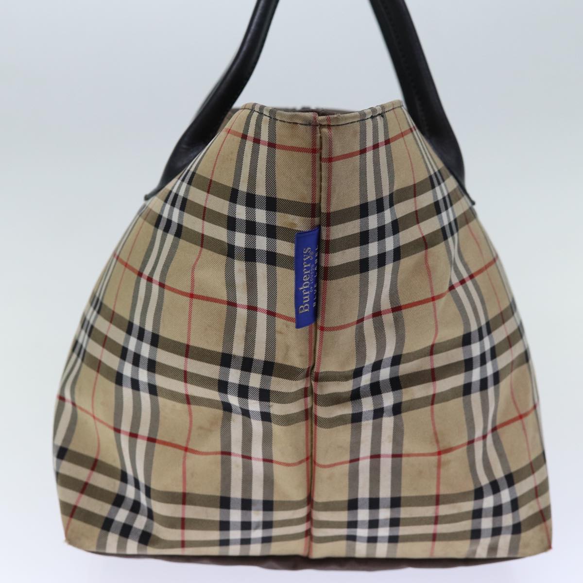 Burberrys Nova Check Blue Label Tote Bag Nylon Beige Brown Auth bs13688