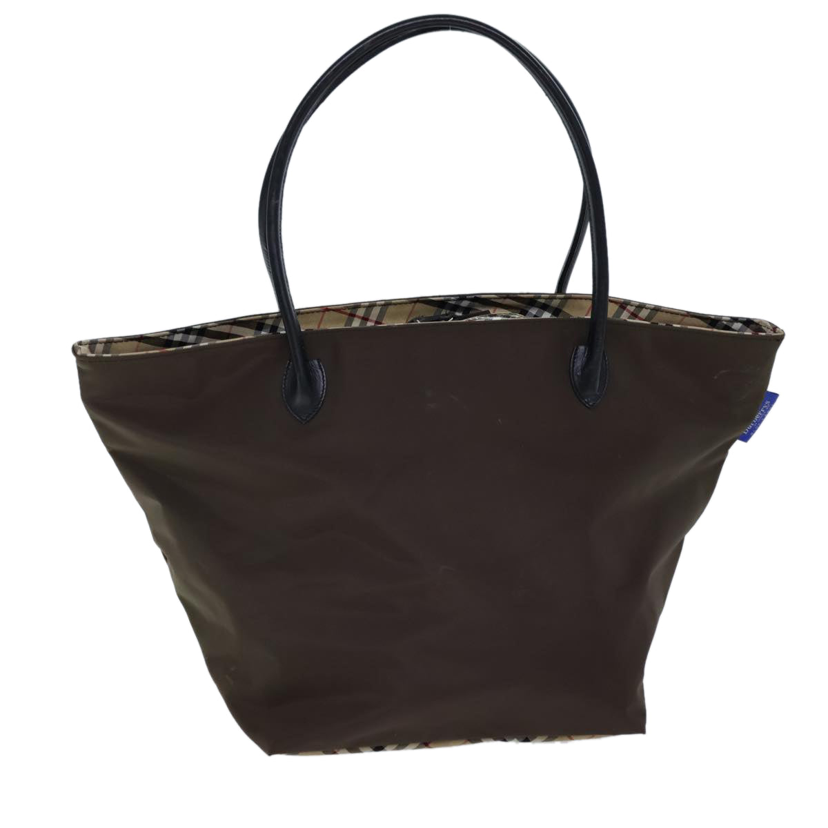 Burberrys Nova Check Blue Label Hand Bag Nylon Brown Black Auth bs13689