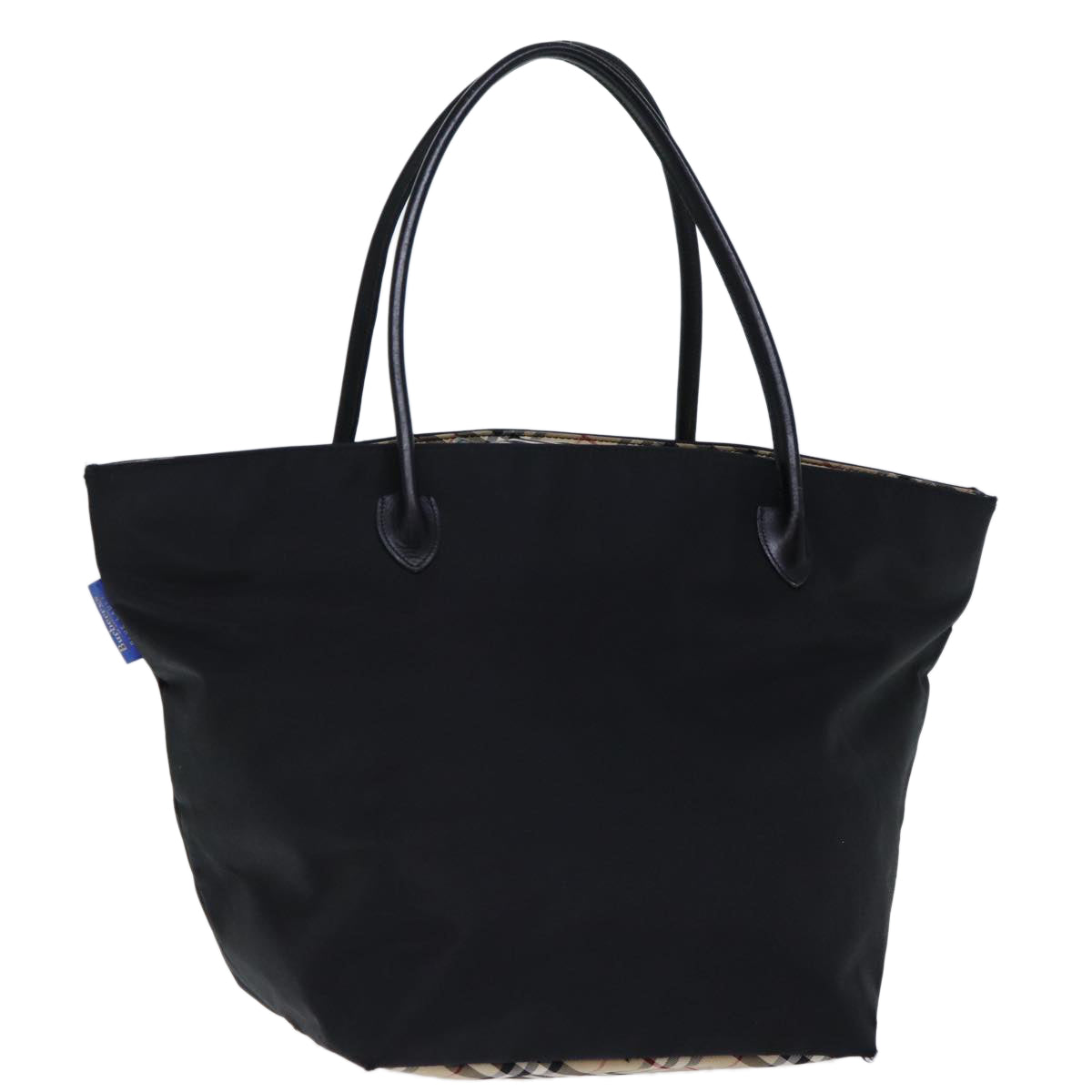 Burberrys Nova Check Blue Label Tote Bag Nylon Black Beige Auth bs13691