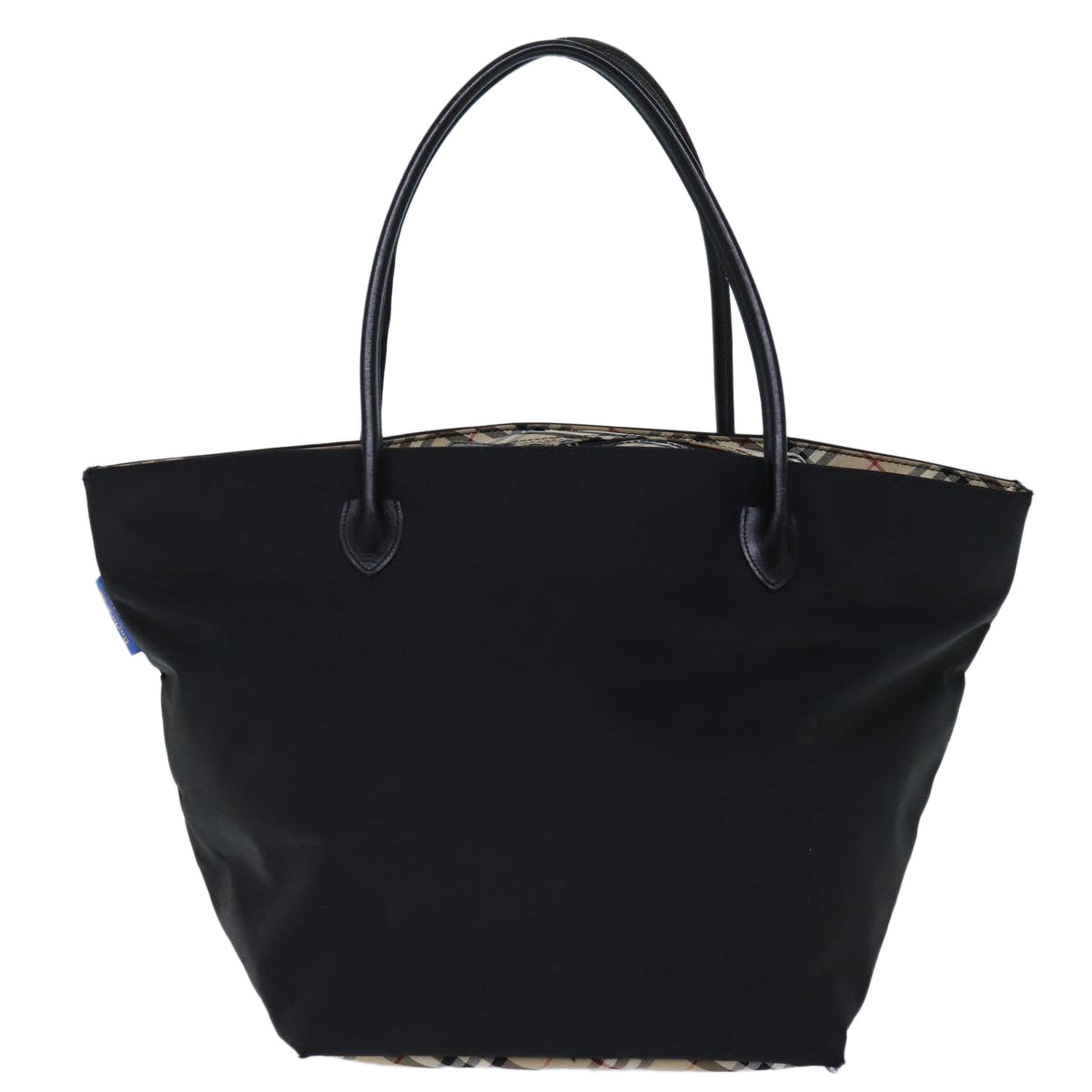 Burberrys Nova Check Blue Label Tote Bag Nylon Black Beige Auth bs13691