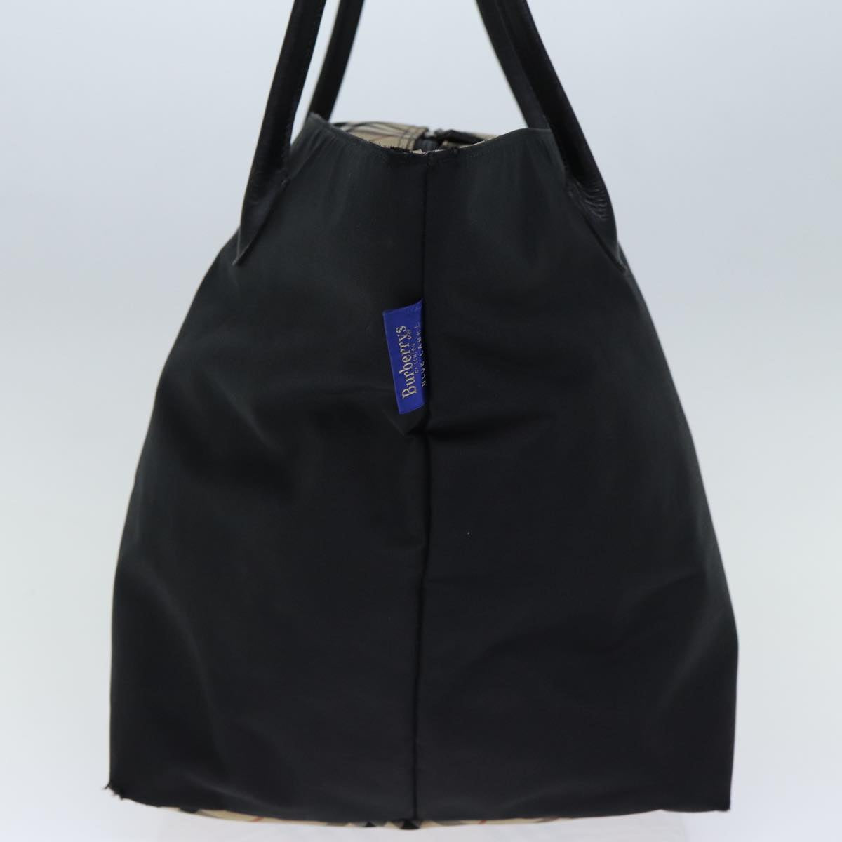 Burberrys Nova Check Blue Label Tote Bag Nylon Black Beige Auth bs13691