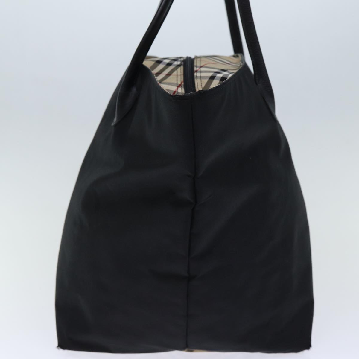 Burberrys Nova Check Blue Label Tote Bag Nylon Black Beige Auth bs13691