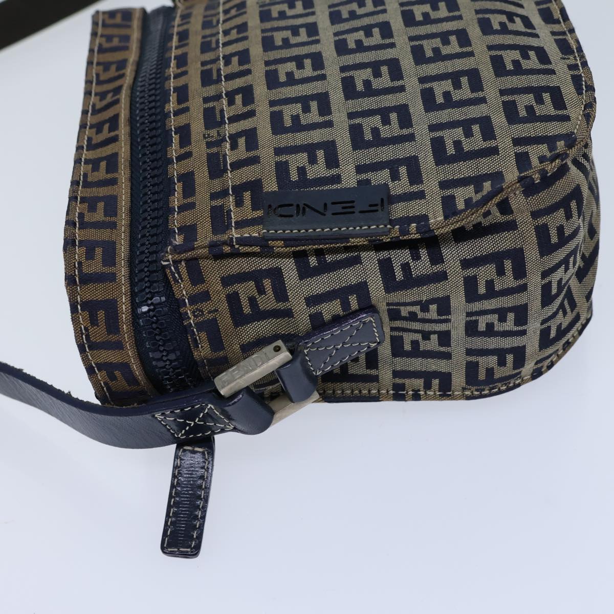 FENDI Zucchino Canvas Shoulder Bag Navy Auth bs13705