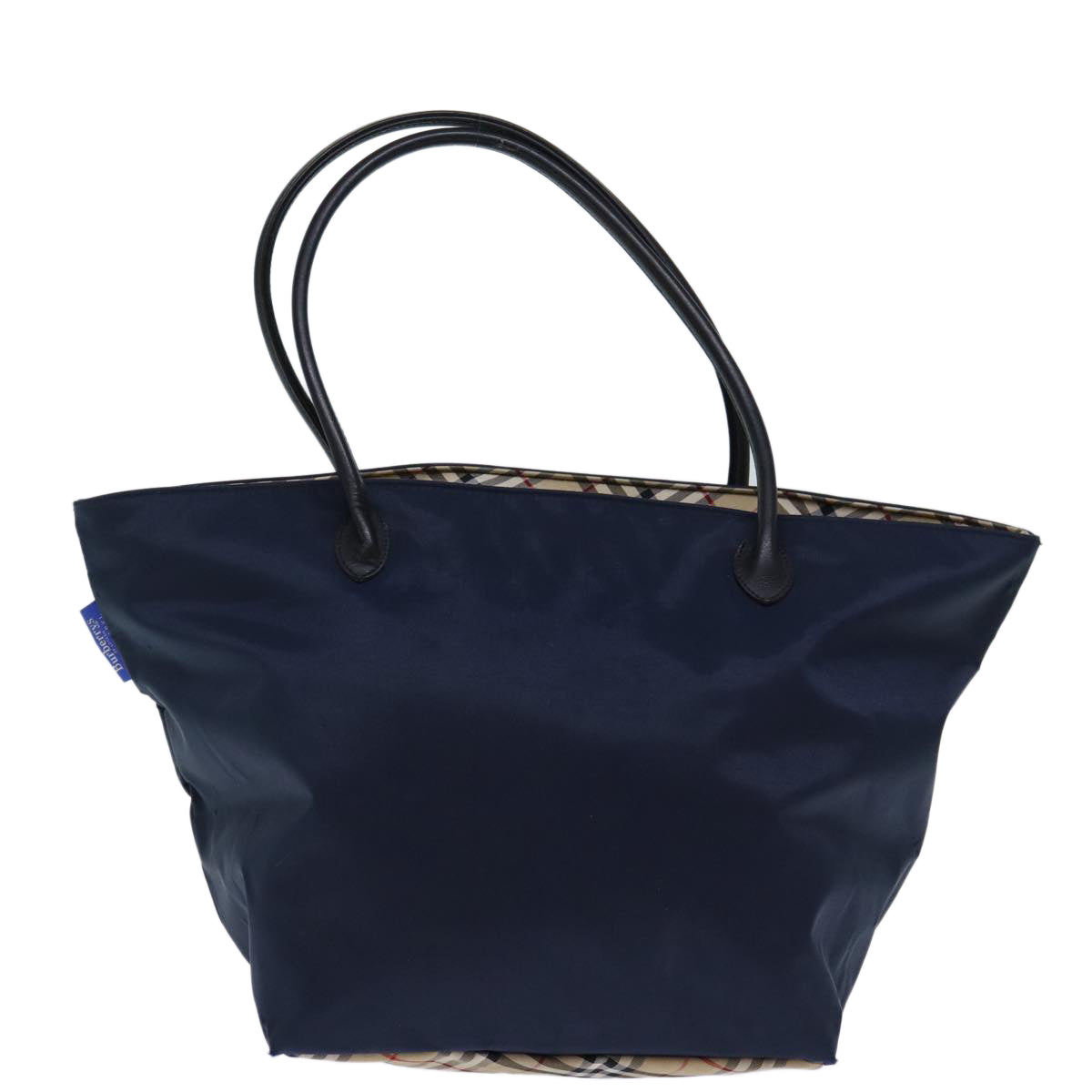 Burberrys Nova Check Blue Label Tote Bag Nylon Navy Beige Auth bs13707