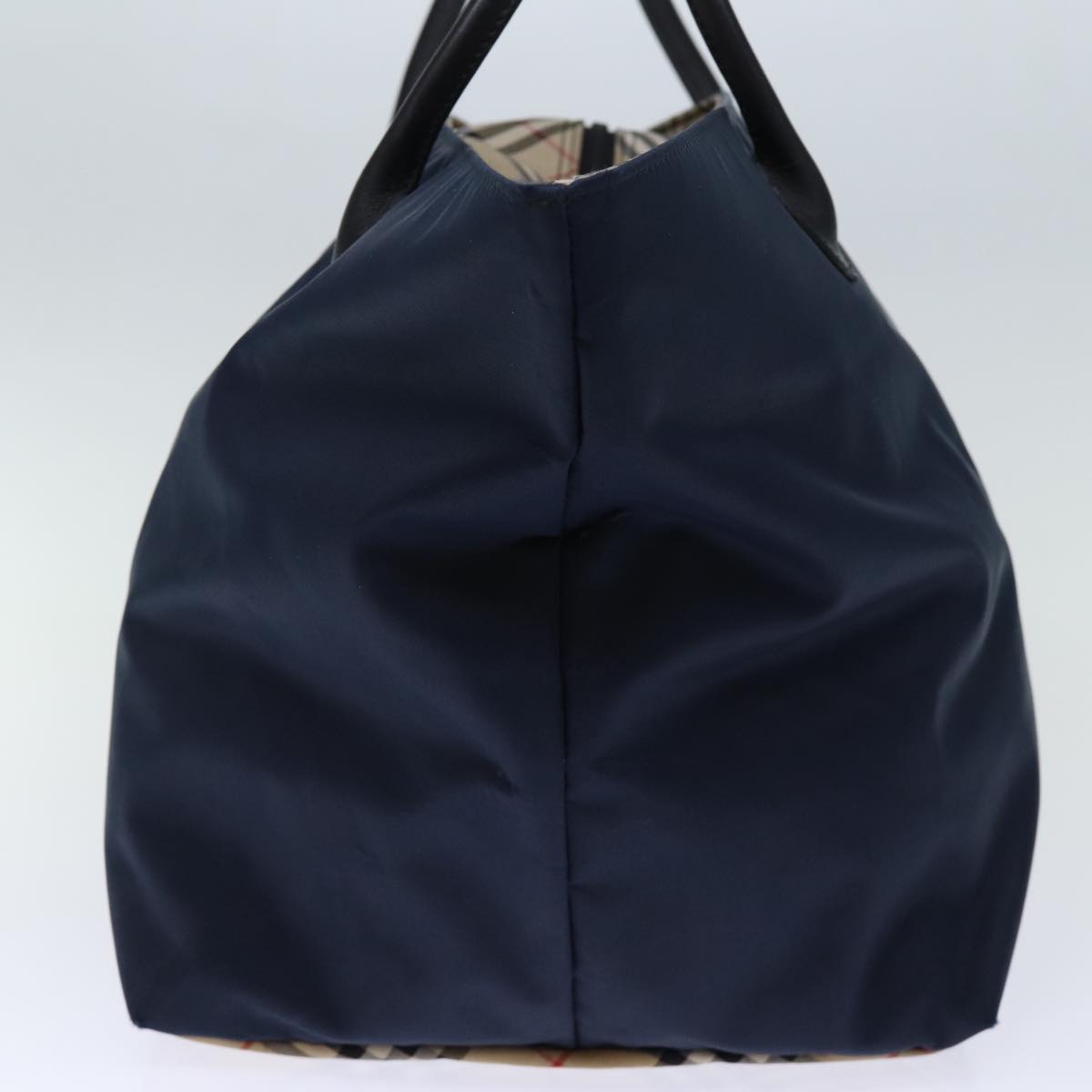 Burberrys Nova Check Blue Label Tote Bag Nylon Navy Beige Auth bs13707