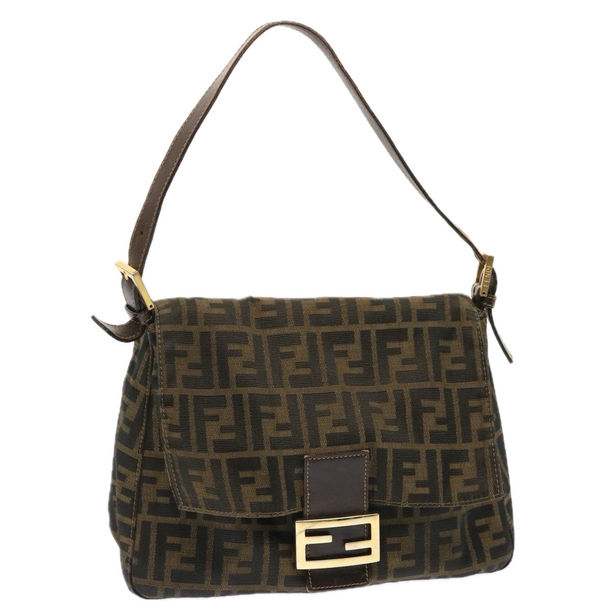 FENDI Zucca Canvas Mamma Baguette Shoulder Bag Brown Auth bs13764