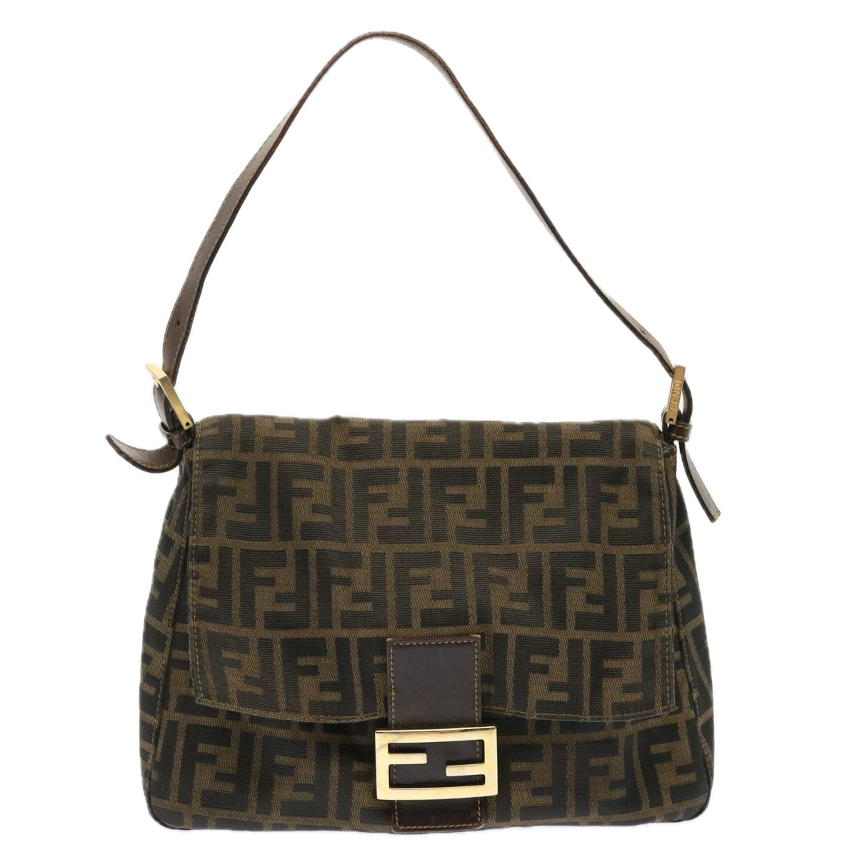 FENDI Zucca Canvas Mamma Baguette Shoulder Bag Brown Auth bs13764