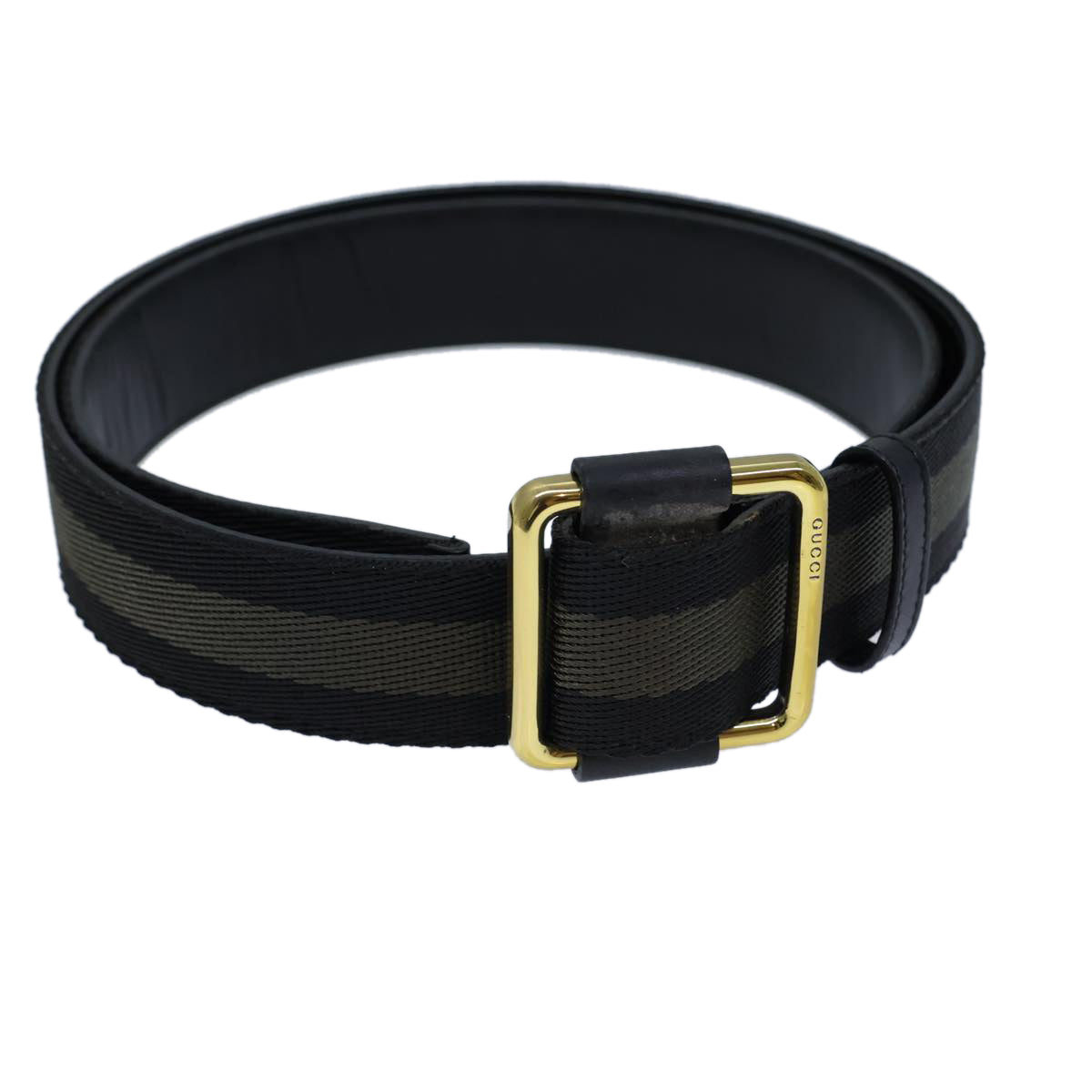 GUCCI Belt Canvas Leather 41.3"" Black Auth bs13783