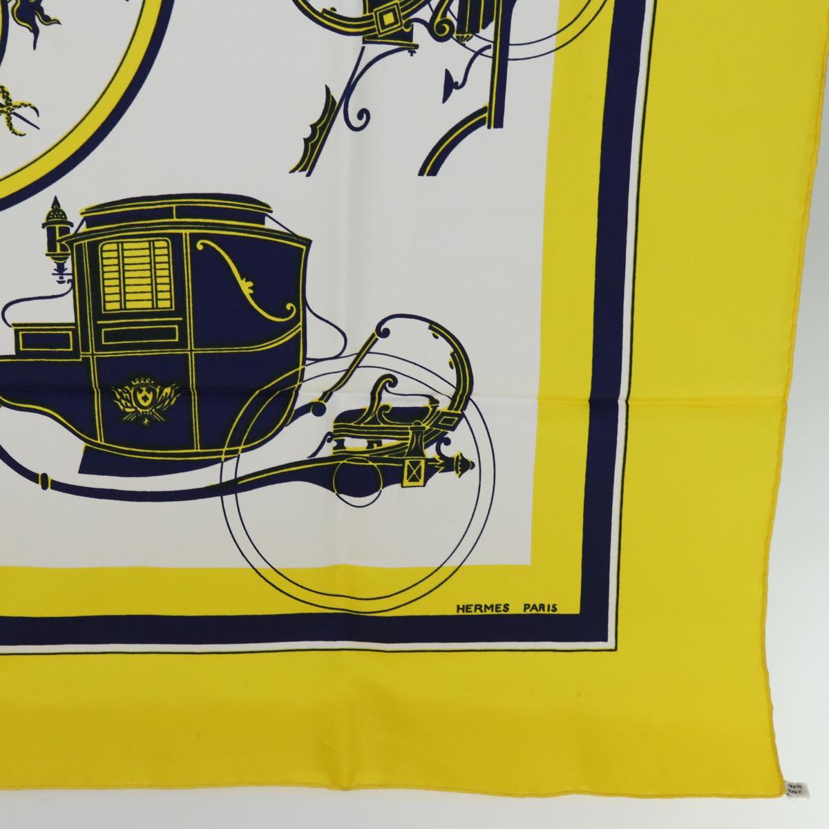 HERMES Carre 90 Horse Carriage Pattern Scarf Silk Yellow Auth bs13784