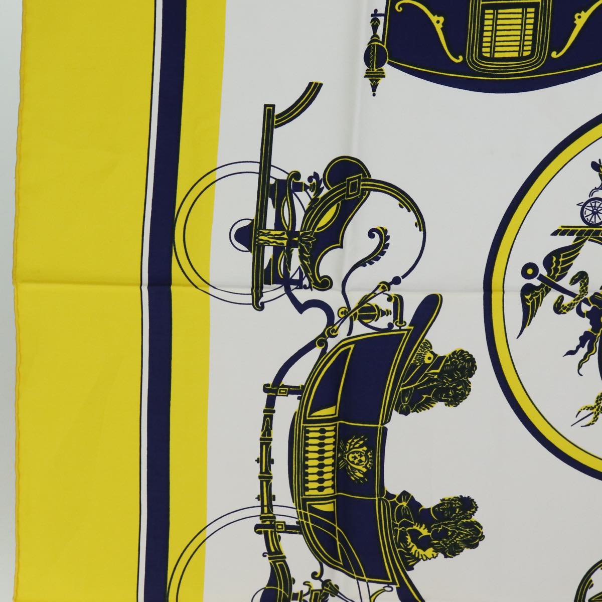 HERMES Carre 90 Horse Carriage Pattern Scarf Silk Yellow Auth bs13784