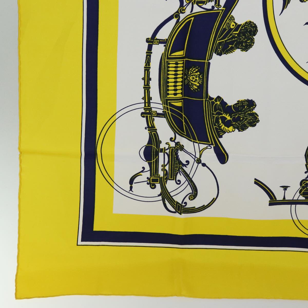 HERMES Carre 90 Horse Carriage Pattern Scarf Silk Yellow Auth bs13784