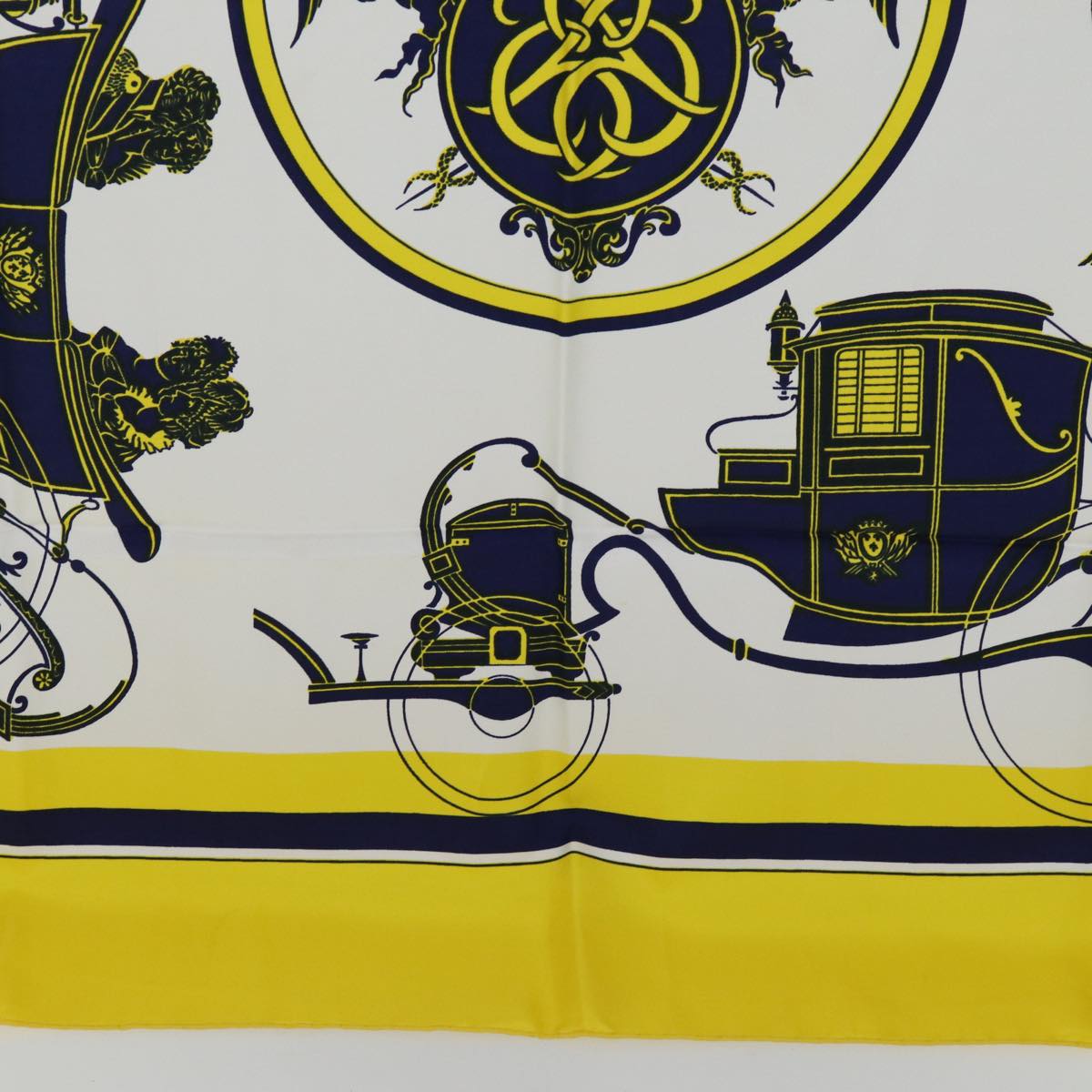 HERMES Carre 90 Horse Carriage Pattern Scarf Silk Yellow Auth bs13784