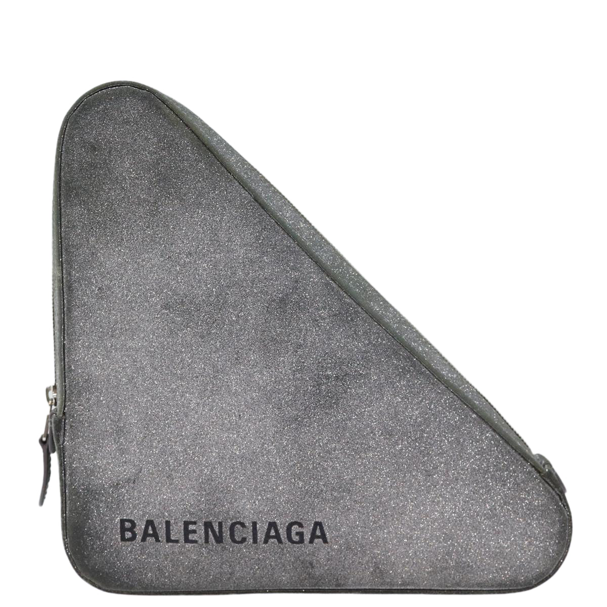 BALENCIAGA Triangle Duffle Clutch Bag Leather Gray 476976 Auth bs13794