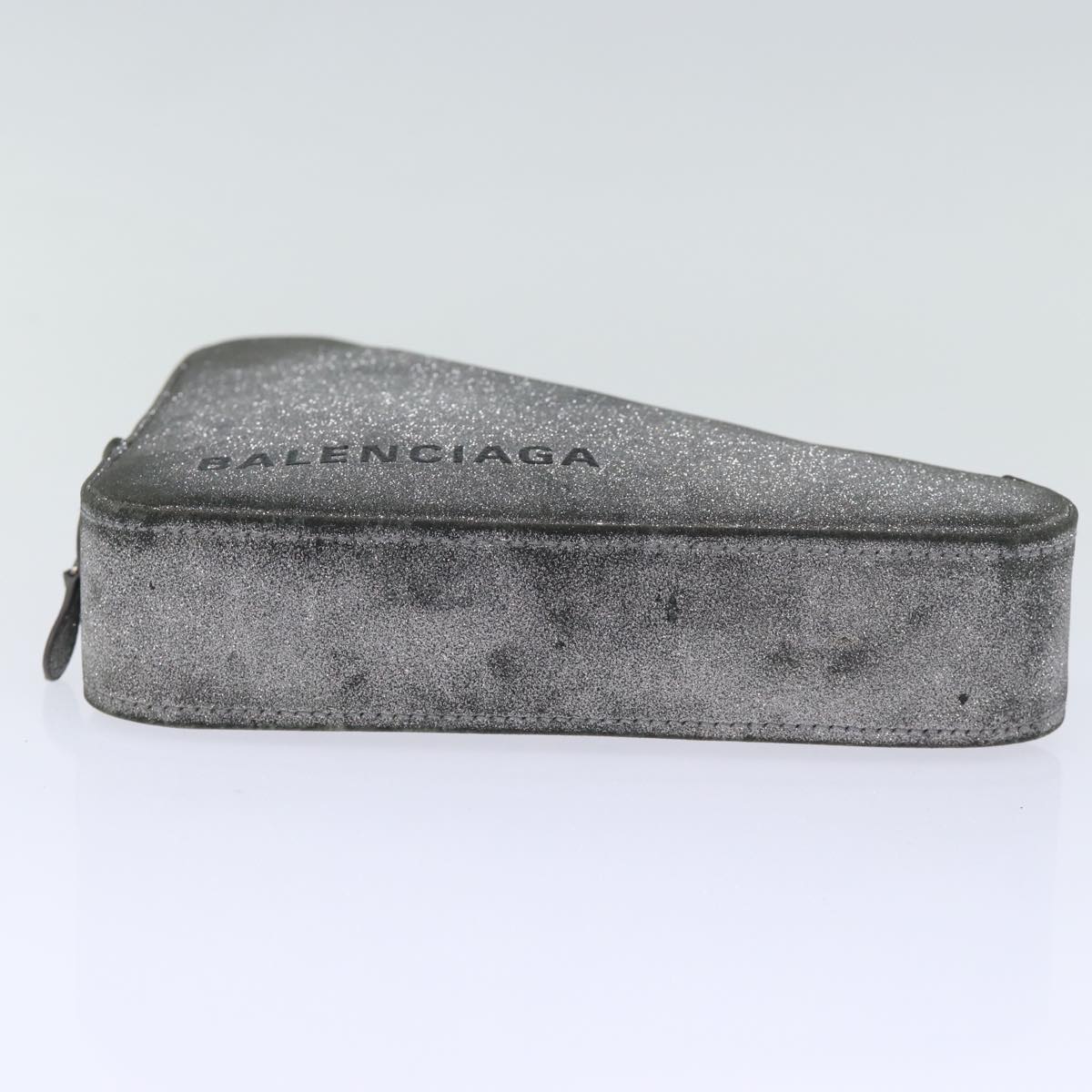 BALENCIAGA Triangle Duffle Clutch Bag Leather Gray 476976 Auth bs13794