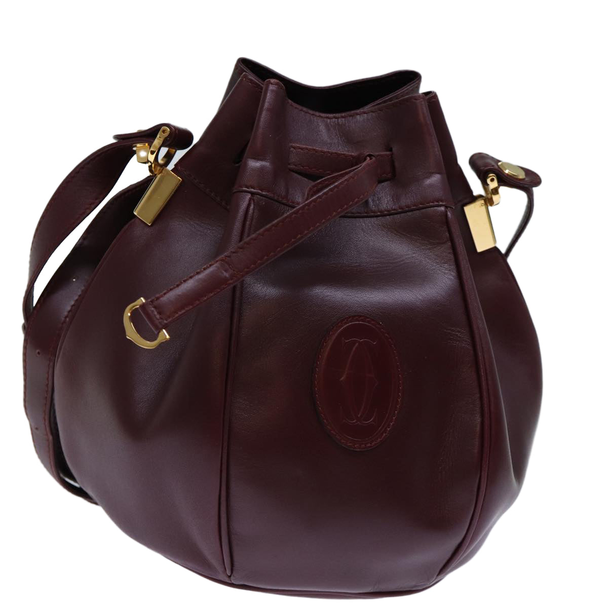 CARTIER Shoulder Bag Leather Bordeaux Auth bs13800