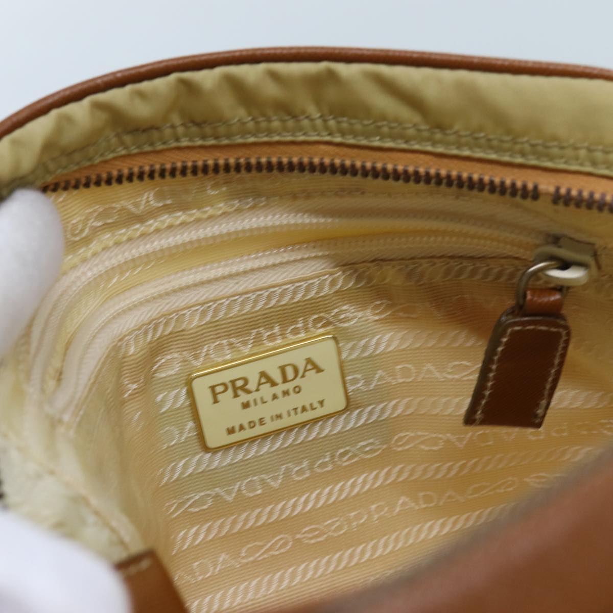 PRADA Shoulder Bag Nylon Beige Auth bs13805