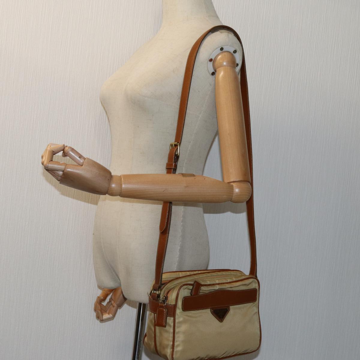 PRADA Shoulder Bag Nylon Beige Auth bs13805