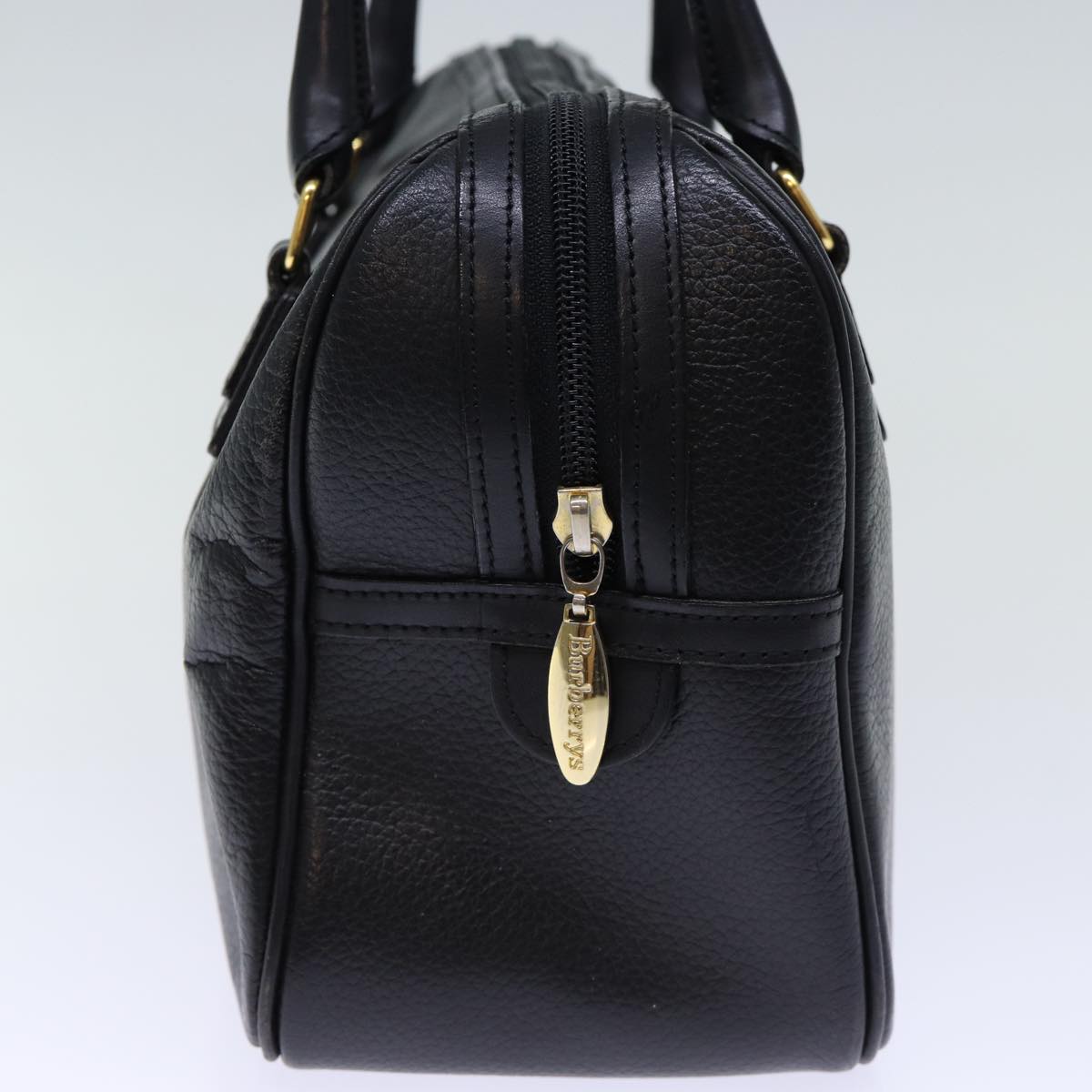 Burberrys Hand Bag Leather Black Auth bs13821