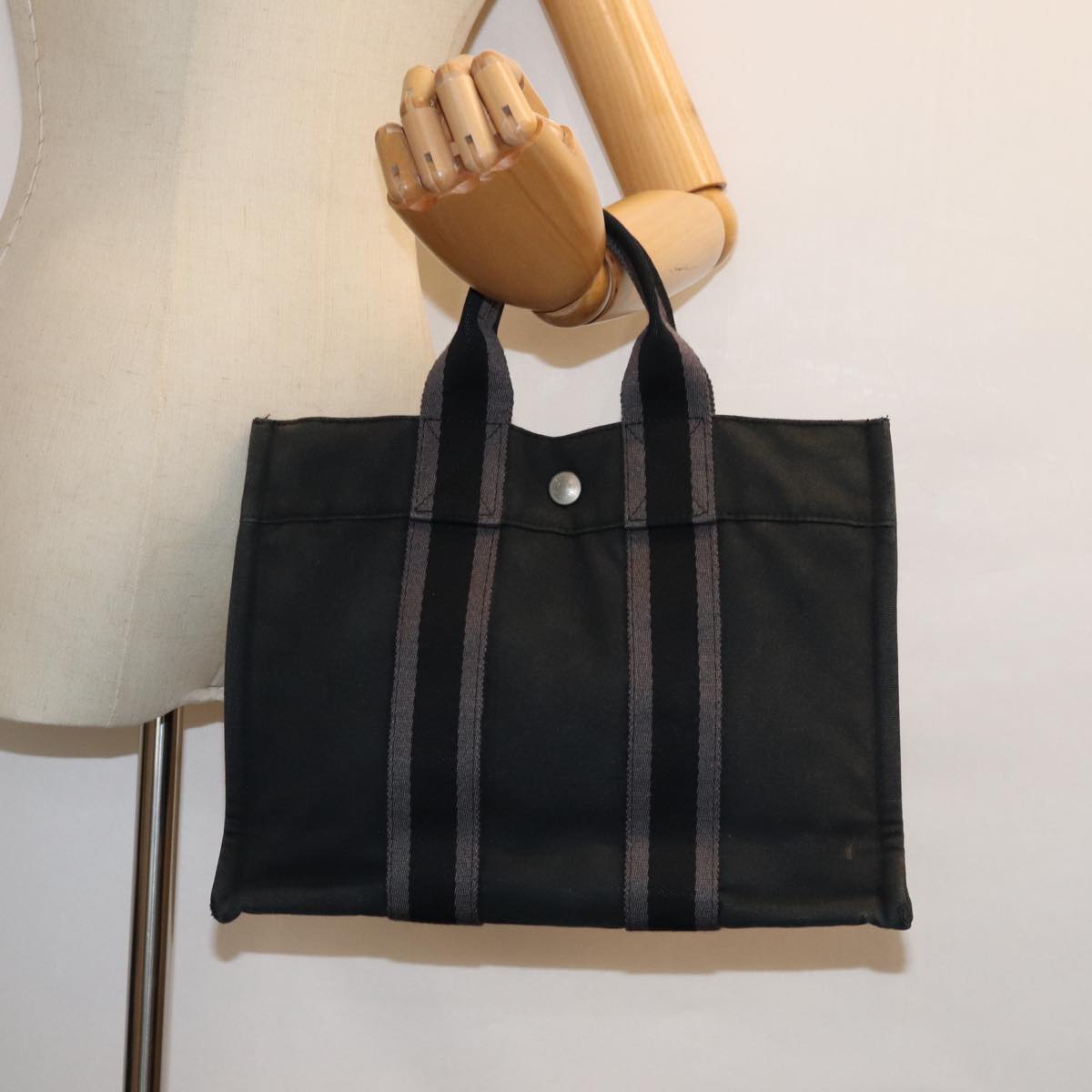 HERMES Fourre Tout PM Hand Bag Canvas Gray Auth bs13840