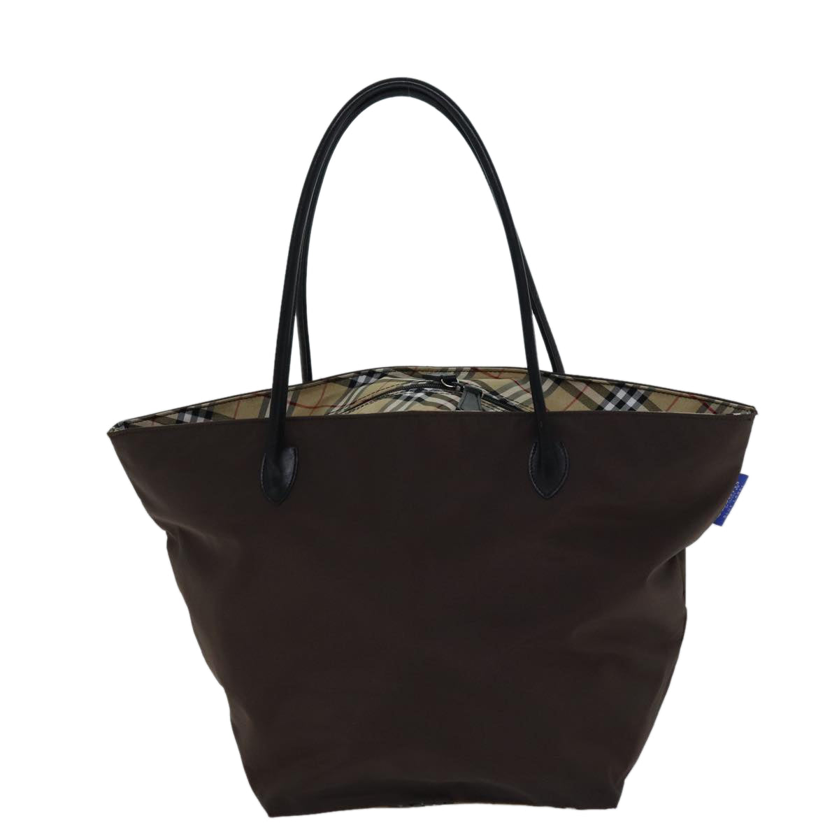 Burberrys Nova Check Blue Label Tote Bag Nylon Brown Auth bs13863