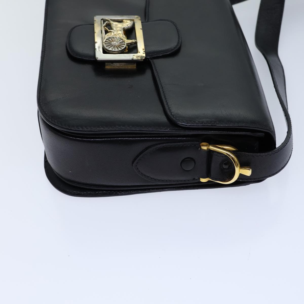 CELINE Horse Carriage Shoulder Bag Leather Black Auth bs13870