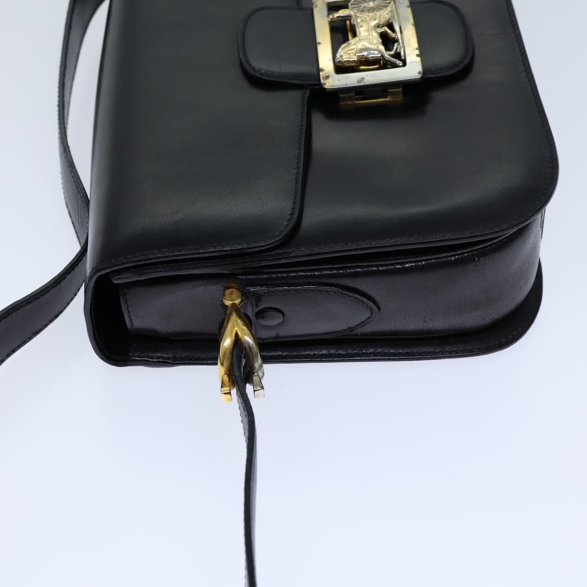 CELINE Horse Carriage Shoulder Bag Leather Black Auth bs13870