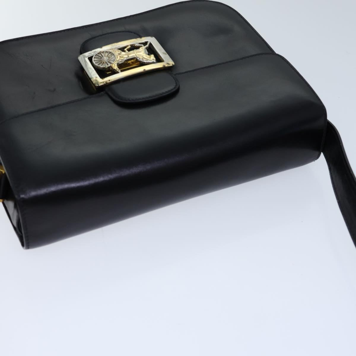 CELINE Horse Carriage Shoulder Bag Leather Black Auth bs13870