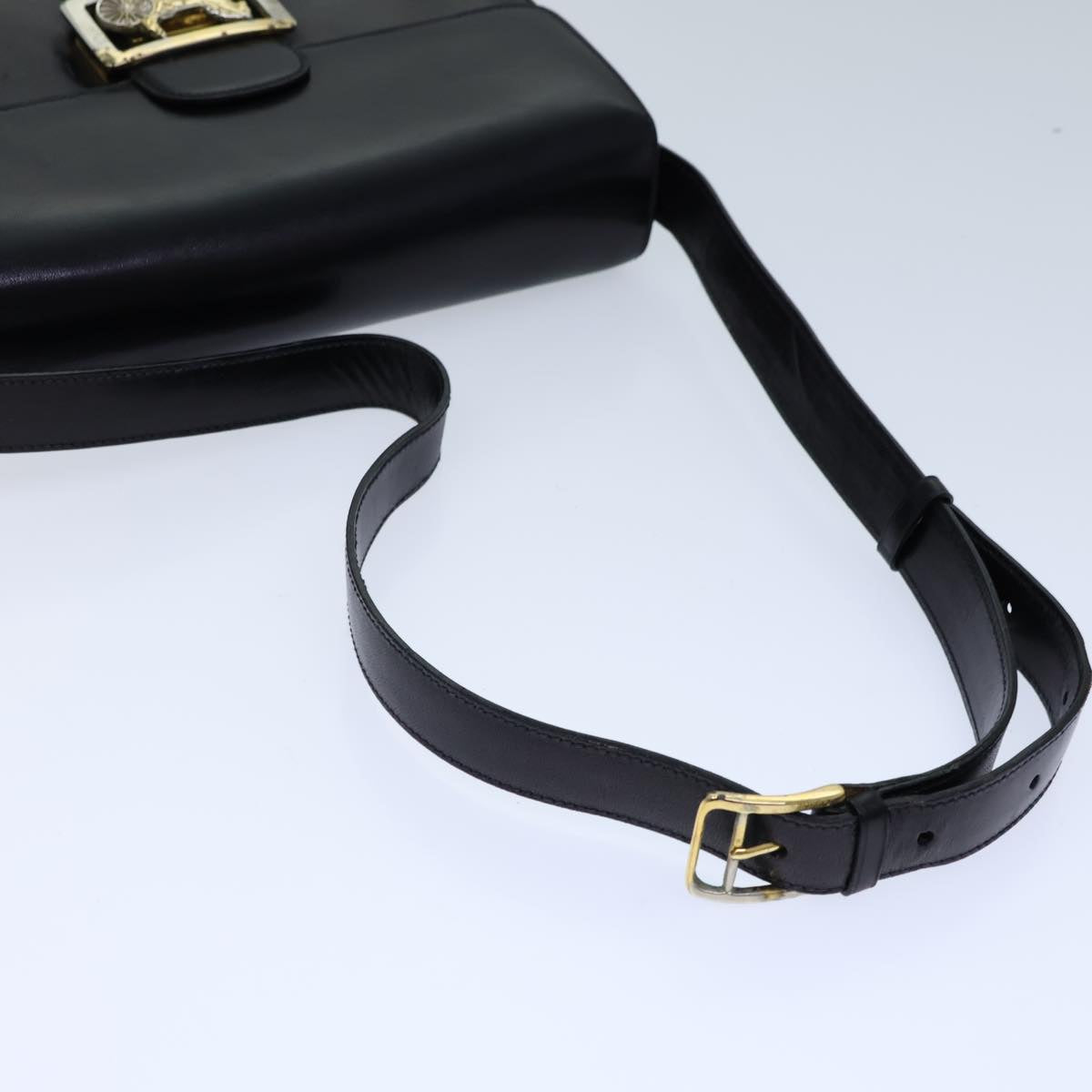 CELINE Horse Carriage Shoulder Bag Leather Black Auth bs13870