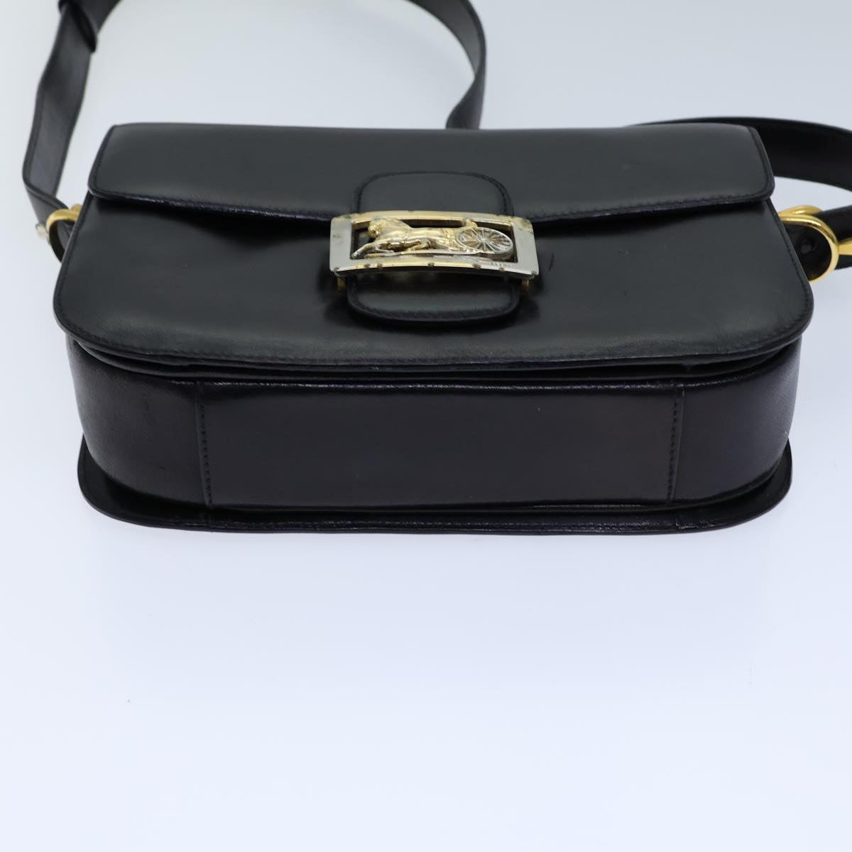 CELINE Horse Carriage Shoulder Bag Leather Black Auth bs13870