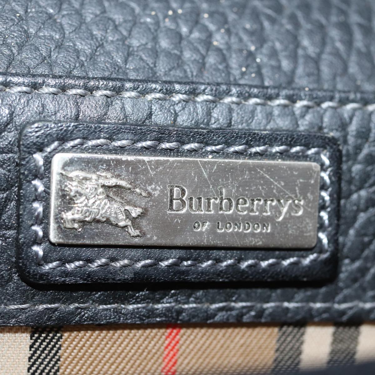 Burberrys Clutch Bag Leather Black Auth bs13915