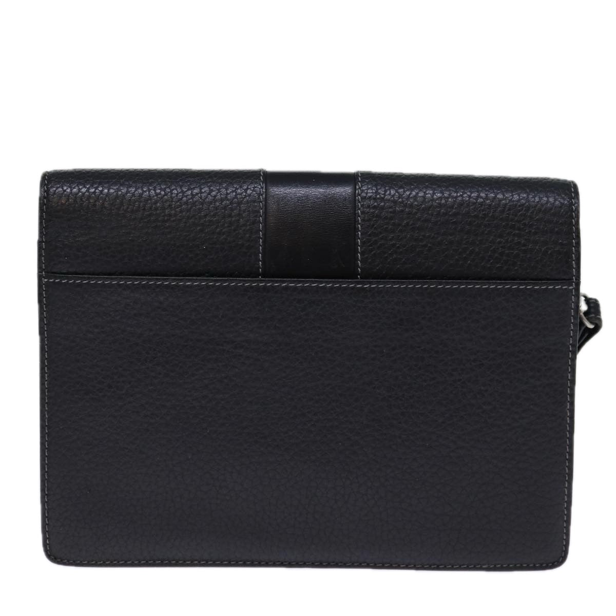 Burberrys Clutch Bag Leather Black Auth bs13915