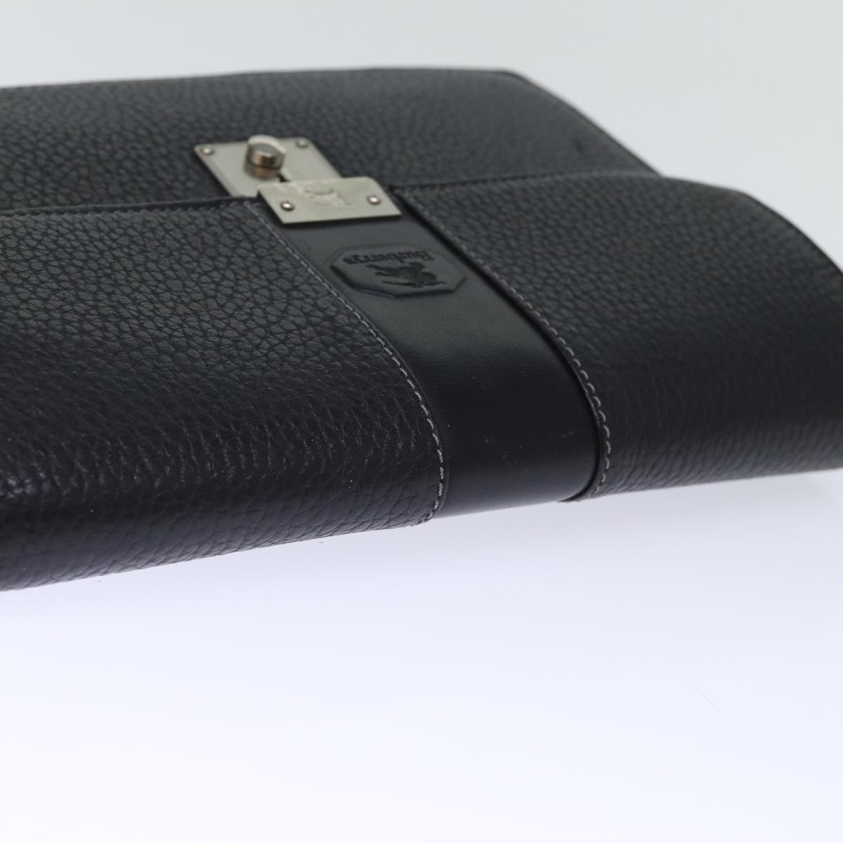 Burberrys Clutch Bag Leather Black Auth bs13915