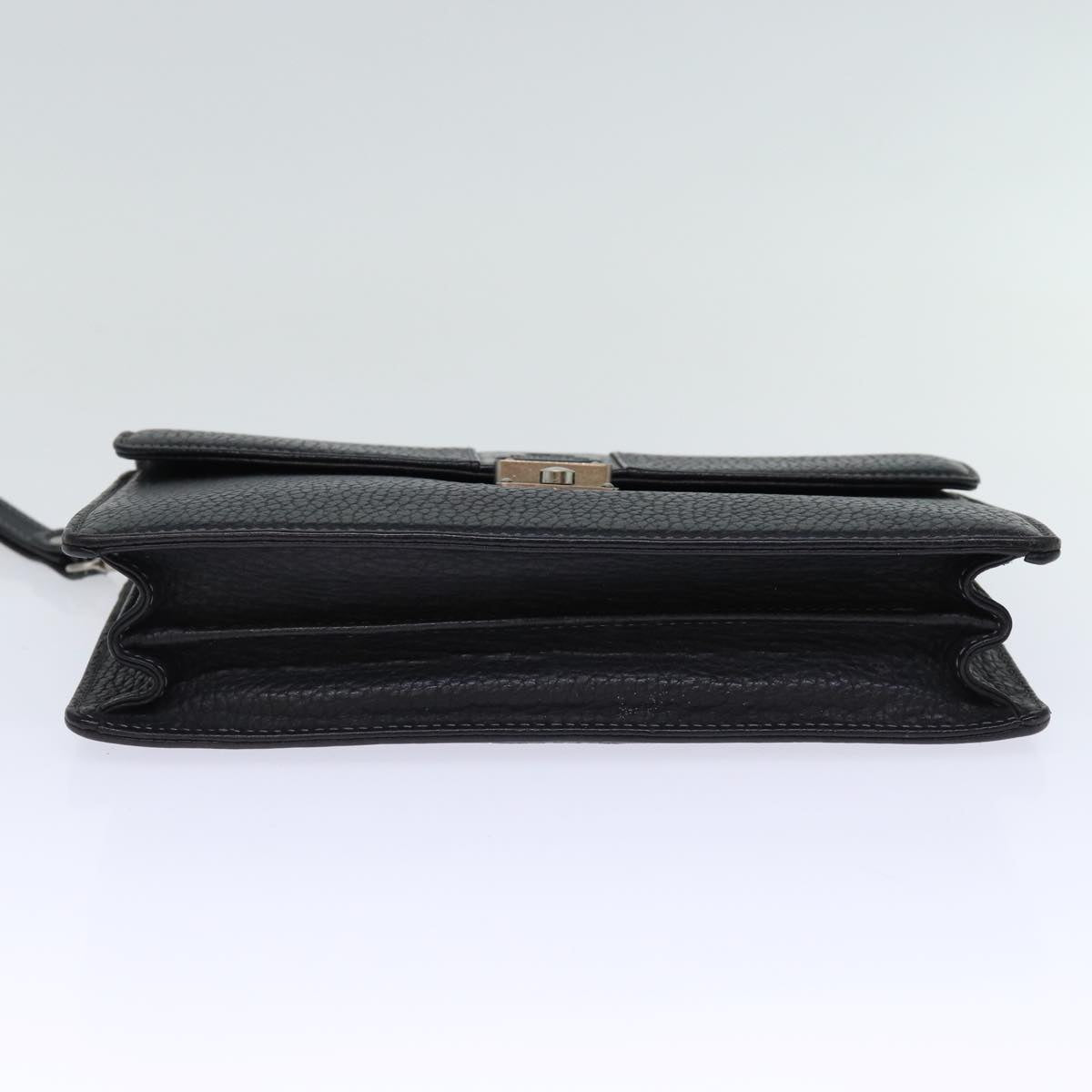 Burberrys Clutch Bag Leather Black Auth bs13915