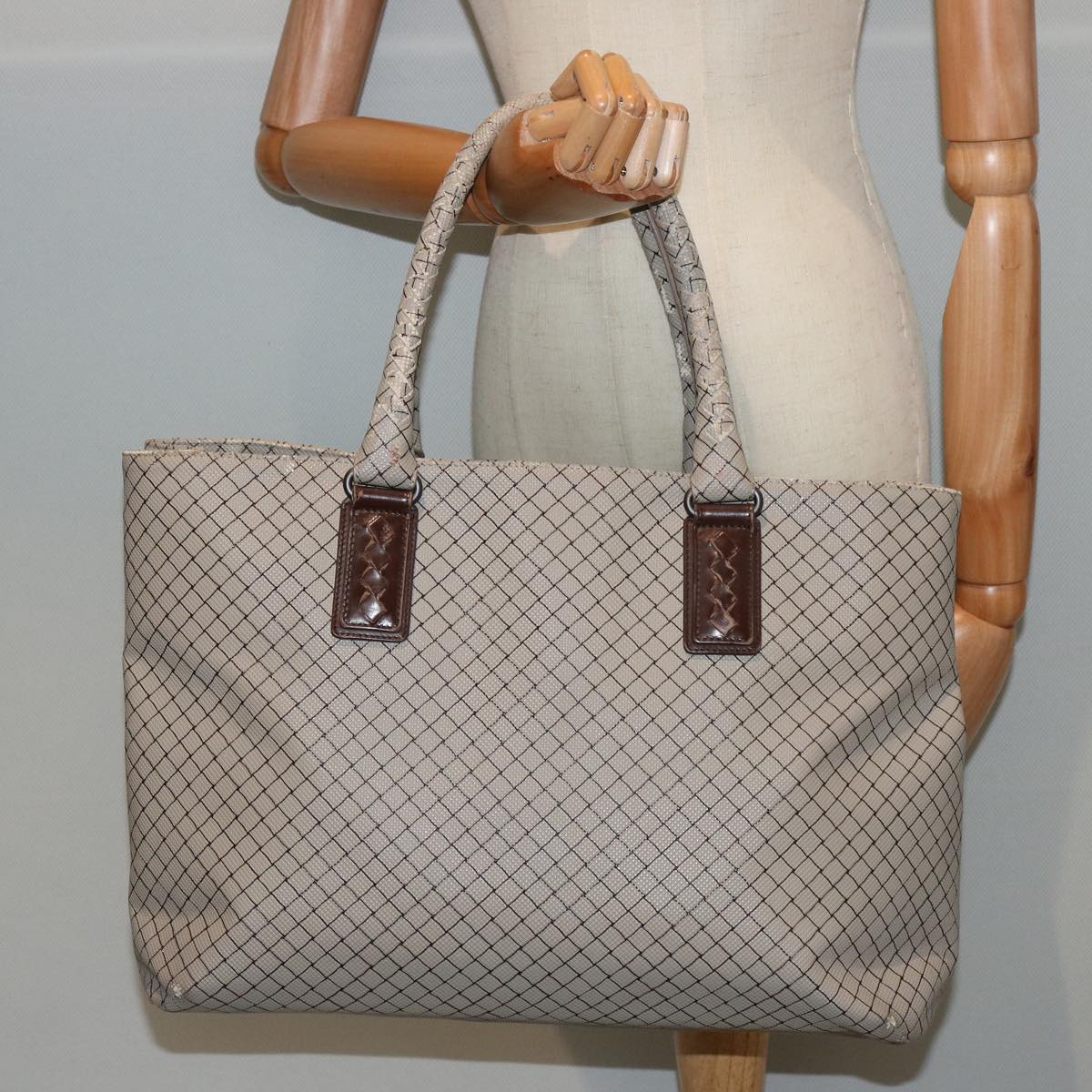 BOTTEGA VENETA Tote Bag PVC Beige Auth bs13924