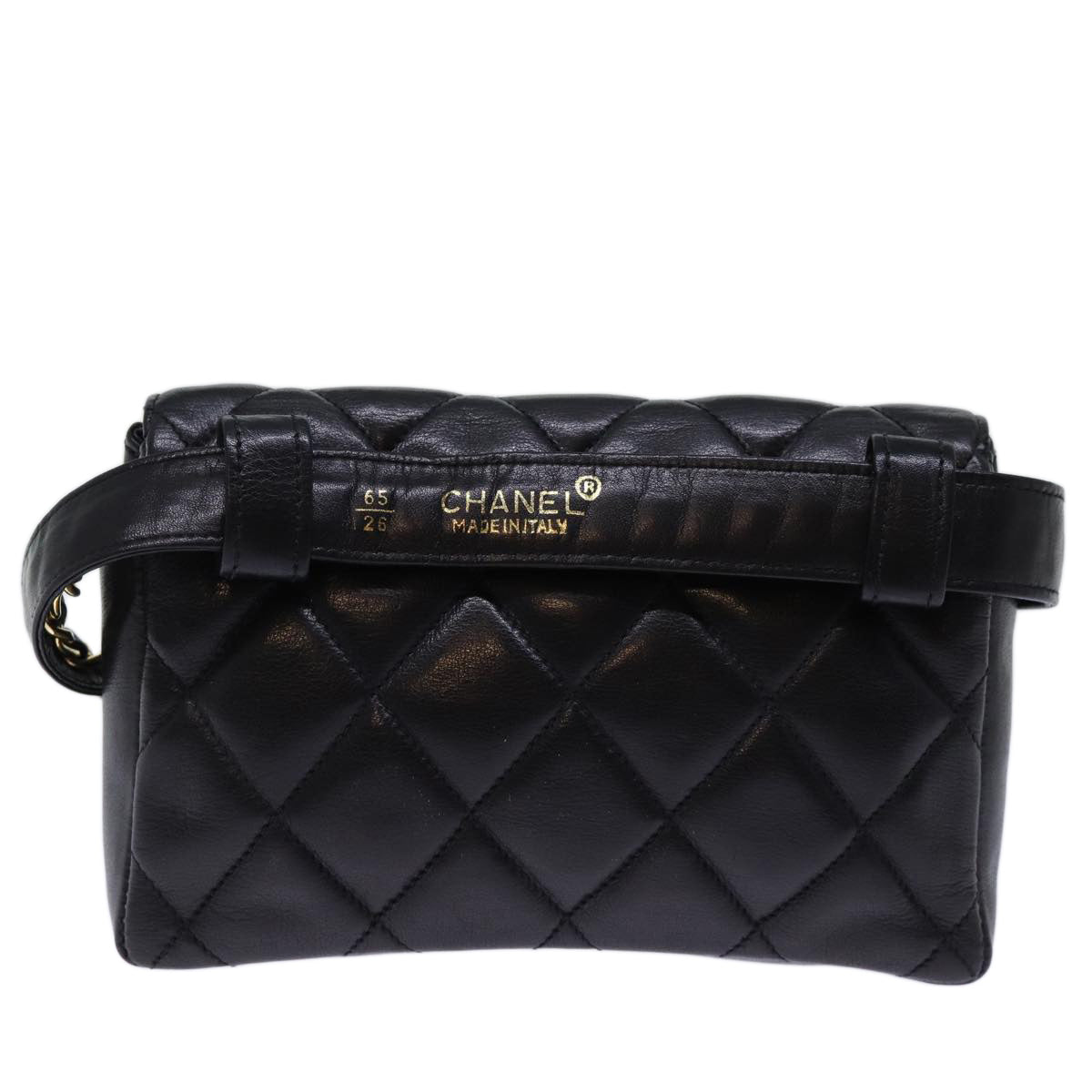 CHANEL Matelasse Turn Lock Waist bag Leather Black CC Auth bs13970