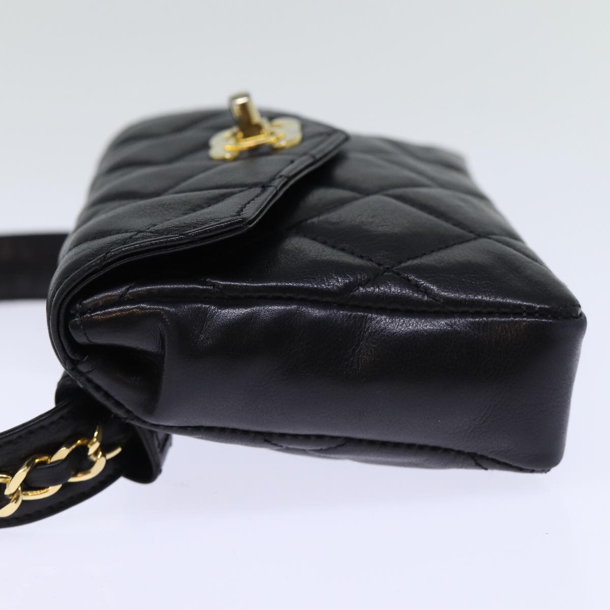 CHANEL Matelasse Turn Lock Waist bag Leather Black CC Auth bs13970