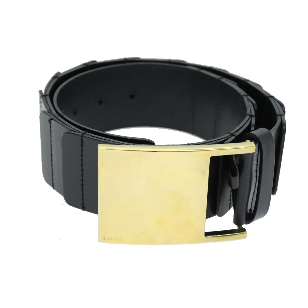 GUCCI Belt Leather 26.8""-28.7"" Black Auth bs13972