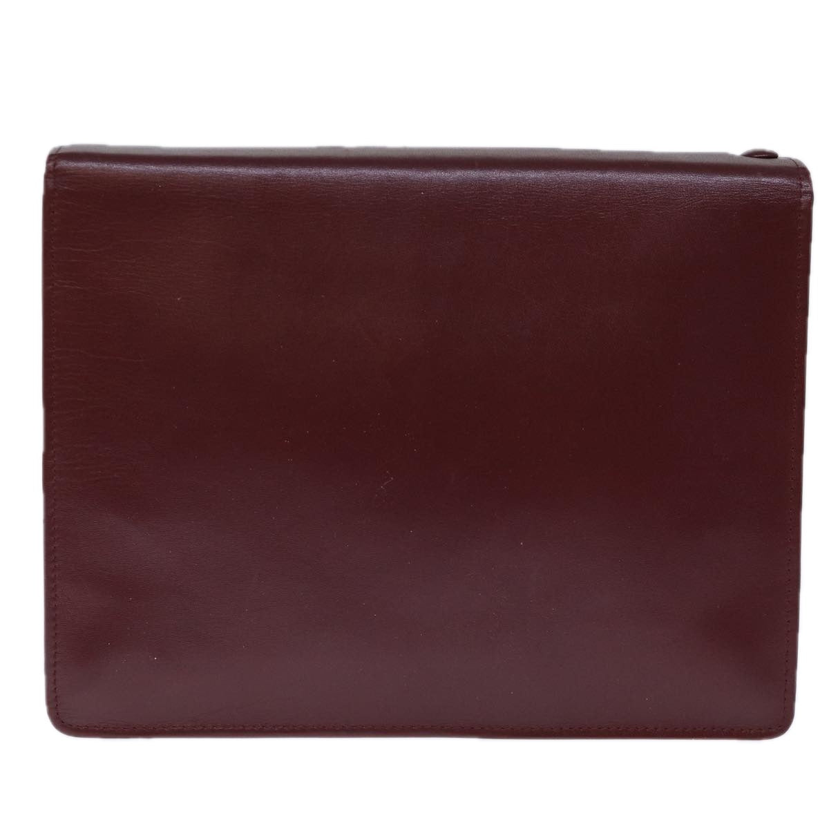 CARTIER Clutch Bag Leather Wine Red Auth bs13974